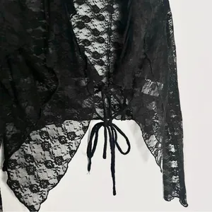 12th Tribe Constance Black Lace Tie Front Top thumbnail 3