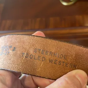 Vintage Brown Embossed Leather Belt thumbnail 2