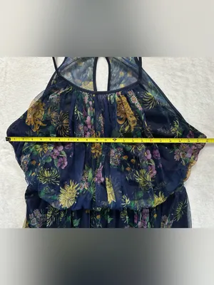 Lovely Grace Floral Tiered Maxi Dress Blue Size 3X Sleeveless Mesh Overlay Boho thumbnail 14