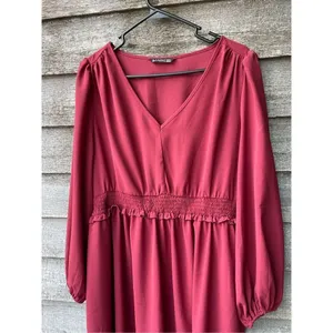 Bloomchic size 14-16 muted red smocked waist V-neck dress thumbnail 6