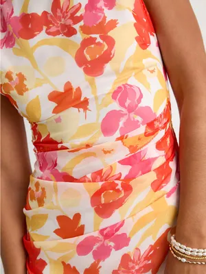 Lulu's Roanes Orange Floral Boat Neck Pleated Mini Dress thumbnail 4