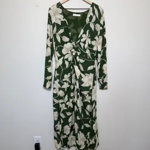 Mango MNG Women Green‎ Floral Midi Dress 10 Green Knot Front Resort Vacation thumbnail 4