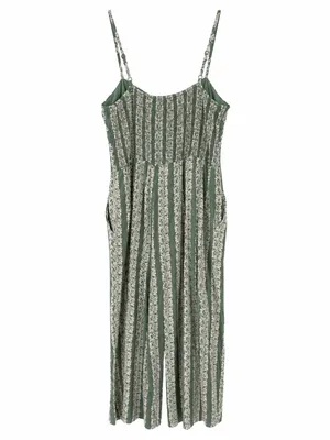 Su Wish Green Paisley Jumpsuit Womens XL Boho Wide Leg Tie Front thumbnail 3