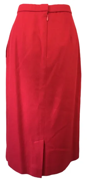 Vintage 80s 90s Red Wool Straight Midi Skirt 12 Career Pencil Holiday thumbnail 2