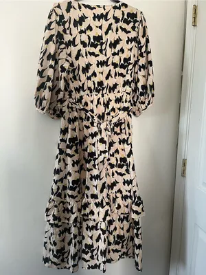MELLODAY Black Cream Abstract Botanical Maxi Dress Large Resort Vacation Coastal Modest thumbnail 8