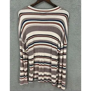 Lulus Striped Top‎ Womens M Multi Color Ribbed Knit Long Sleeve Crew Neck Boho thumbnail 3
