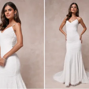 LULU's Bridal Wedding Floral Lace Chic Mermaid Trumpet Gown with Train NWOT thumbnail 3