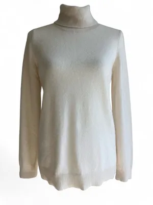 Belle France 100% Cashmere Turtleneck Sweater Cream Ivory Size Medium 2-Ply thumbnail 1