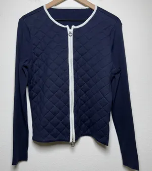 Lauren Ralph Lauren Women Sweater M Blue Preppy Quilted Zip Rib Knit Nautical thumbnail 1