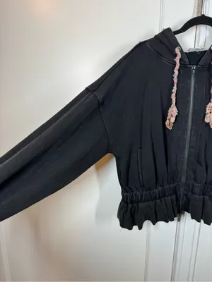 OLI & HALI Black Soft Washed Zip Oversized Hoodie Jacket J505B size medium boho thumbnail 4