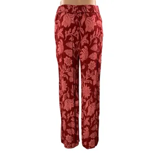 MNG Mango Women's Red Floral High Waisted Straight Leg Trousers Pants Size S thumbnail 3