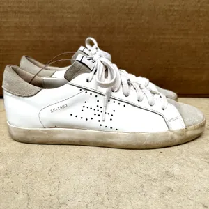 Sam Edelman Aubrie Sneakers Suede Leather Lace Up Perforated White Greige 7.5M thumbnail 3