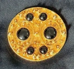 Vintage 70s/80s Glam Gold Balck Stones Ornate Statement Statement Belt Buckle thumbnail 1