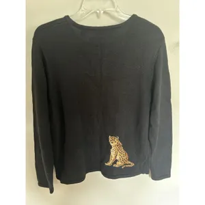 Marisa Cristina 90s Vintage Black Embroidered Safari Animal Cardigan Size Large thumbnail 2