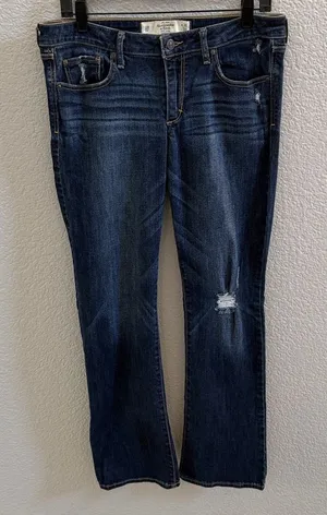 Abercrombie & Fitch Distressed Bootcut Jeans Blue Denim Size 10R 30x32 thumbnail 1