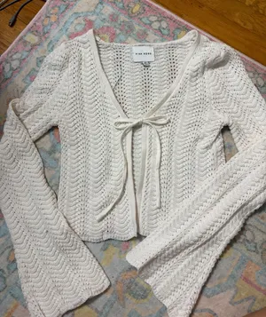 pink rose crochet open tie cardigan thumbnail 1