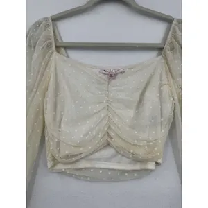 Blue Blush Coquette Crop Top Y2K Romantic Ivory Swiss Dot Mesh Beige Fairycore M thumbnail 3