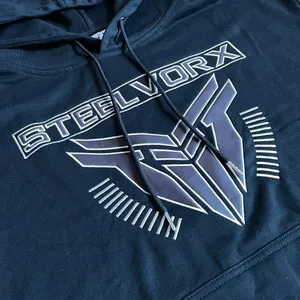 SteelVorx Men’s Black Graphic Pullover Hoodie Size L 100% Cotton thumbnail 2