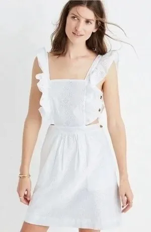 Madewell Eyelet Ruffle Mini‎ Dress 8 White Cutout Cotton Summer Boho Romantic thumbnail 1