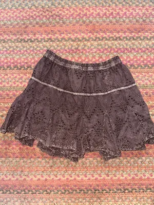 FREE PEOPLE BROWN Mauve Eyelet Mini Skirt SKORT asymmetrical thumbnail 5
