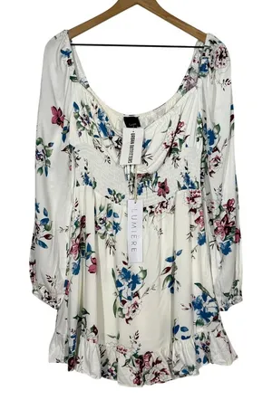 Urban Outfitters Lumiere Mini Dress S White Floral Cottagecore Milkmaid Coquette thumbnail 1