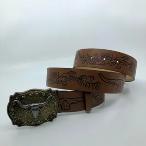 Women's Western Brown Belt w/ Big Longhorn Buckle, 31.5–40.5 Inches, X7G9A796 thumbnail 2