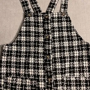KORI Black White Plaid Tweed Fringe Overall‎ Mini Dress Size Large thumbnail 2