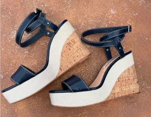 Zara Navy Blue Strappy Cork Platform Wedge Sandals thumbnail 1