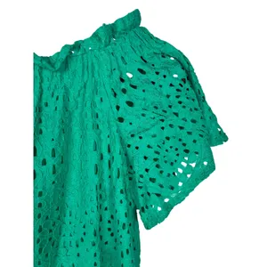 a.n.a Eyelet Dress Womens‎ XS Green Off The Shoulder Shift Ruffle Short Sleeve thumbnail 2