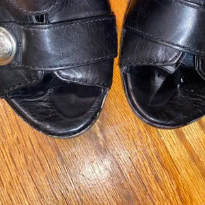 Coach Black Leather Peep Toe Button Gladiator Heels thumbnail 3