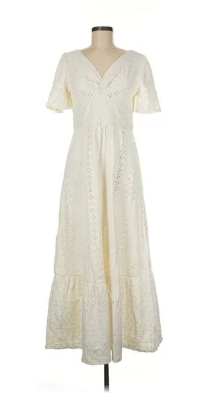 NWT Anthropologie Maeve Rochelle Eyelet Maxi in White Ivory Eyelet Dress M thumbnail 1
