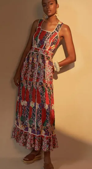 NWT Anthropologie Square Neck Maxi Dress Bhanuni by Jyoti Patchwork Floral thumbnail 1