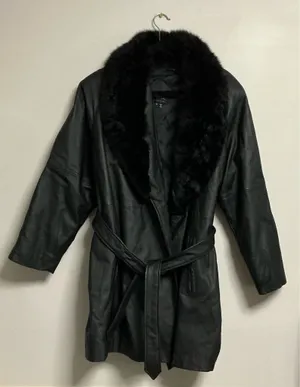 Pelle New York-Milano Goth Black Genuine Leather Trench Coat with Faux Fur Collar thumbnail 1
