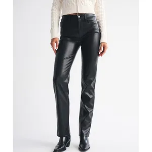 Abercrombie & Fitch 90s Relaxed Vegan Leather Ultra High Rise Pants Black 25 0S thumbnail 2