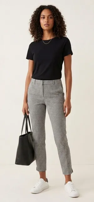 Jones New York Gingham Check Grace Ankle Pants Black White Size 10 Preppy Office thumbnail 1