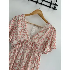 Kiss The Sky Floral Ruffle Mini Dress Pink Cream V-Neck Flutter Sleeve XS thumbnail 2
