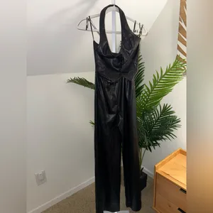 Amanda Uprichard‎ X Revolve Isadore Faux Leather Jumpsuit in Black size small thumbnail 5