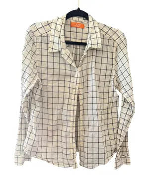 Joe‎ Fresh Womens White Navy Blue Windowpane Check Button Down Shirt Lightweight thumbnail 1