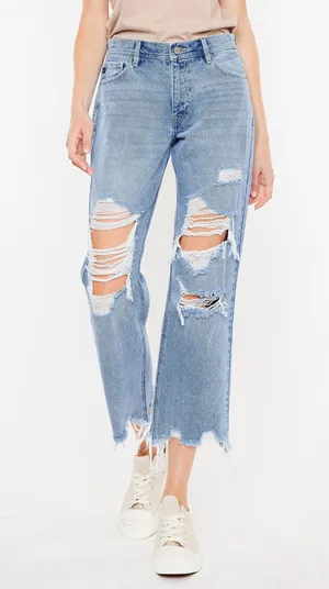 KanCan 100% Cotton Nonstretch Light Wash Ripped Straight Leg Jeans thumbnail 1