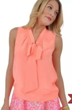 Lily Pulitzer Coral Sleeveless Bow Tie Blouse 100% silk thumbnail 1