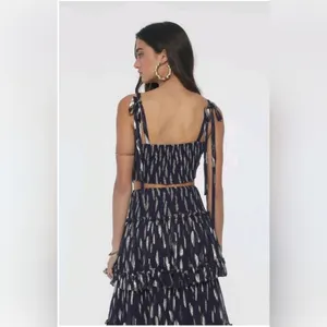 Free People Solar Corset Top Equinox Ruffle Skirt Size Small Blue Gold Set thumbnail 2