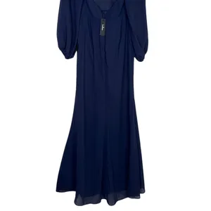NWT Lulus Graceful Entrance Chiffon Long Sleeve Backless Maxi Dress M Navy Blue thumbnail 8