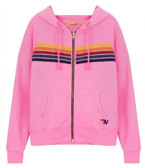 Aviator Nation 5 Stripe Hoodie in Heather Pink Rainbow Stripe Size Medium READ thumbnail 1