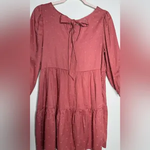Anthropologie Rust Swiss Dot Tiered Mini Dress Long Sleeve Babydoll M thumbnail 3