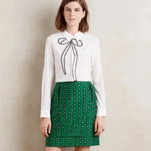 Anthropologie HD in Paris‎ Garden Glimmer Christmas Green Tiered Flower Skirt 4 thumbnail 5