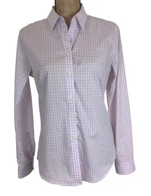 Banana Republic Womens Non-Iron Fitted Gingham Plaid Button Down Lilac Size 8 thumbnail 1
