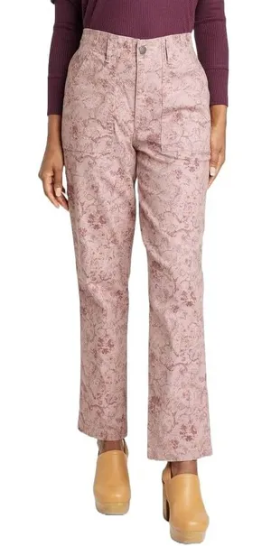 Knox Rose Pink Floral‎ Straight Leg Pants Zip Fly Pockets Womens Large thumbnail 1