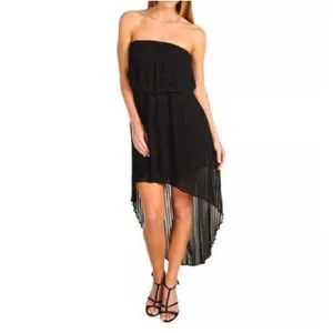 BCBGeneration Black Strapless Pleated High-Low Chiffon Dress‎ M elegant chic thumbnail 2