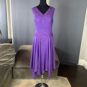 Purple Chiffon Formal Dress Floral Detail Corset Back Matching Jacket Size 12 thumbnail 6