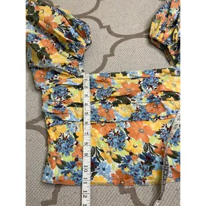 Abercrombie & Fitch square neck ruched puff sleeve top floral print, size large thumbnail 4